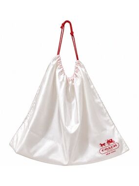 Authentic Coach XL White Satin Dust Bag Red Drawstring Logo